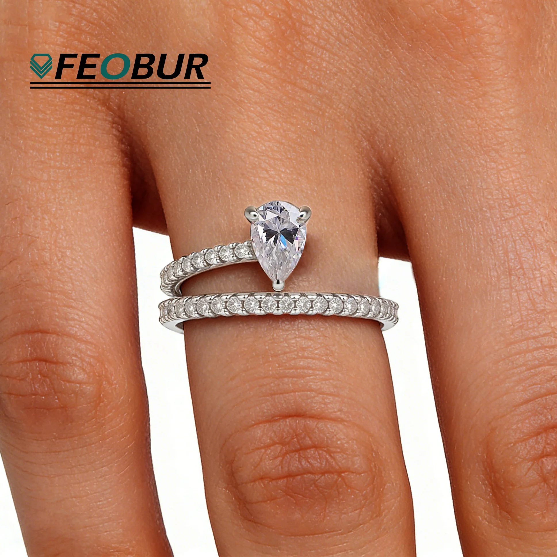 

FEOBUR 1CT кольцо с муассанитом грушевидной огранки для женщин S925, серебряное обручальное кольцо с бриллиантами в форме капли воды, сертифицированное кольцо, женское ювелирное изделие, подарок