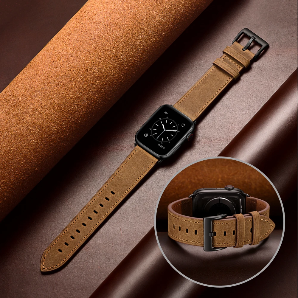 Premium Leather Band For Apple Watch Ultra 49mm 11 10 9 8 7 46mm 45mm 41mm Classic Wristband Belt 6 5 4 SE 44mm 42mm 40mm Correa