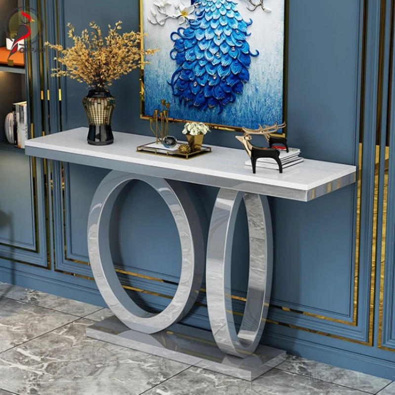 

Light luxury rock slab entrance table end view table