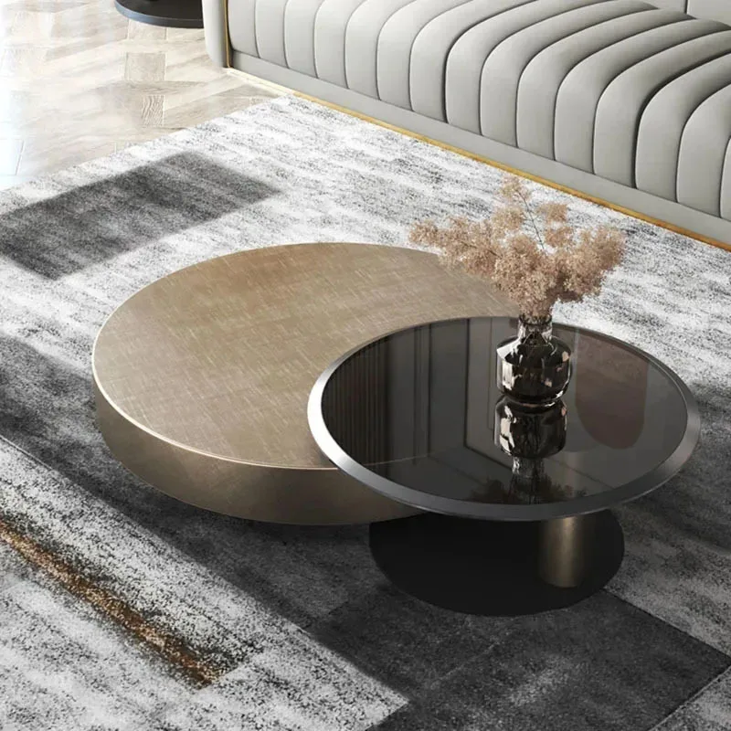 Simple Modern Metal Coffee Tables for Home Furniture Living Room Home Glass Coffee Table Design Light Luxury Round Coffee Table