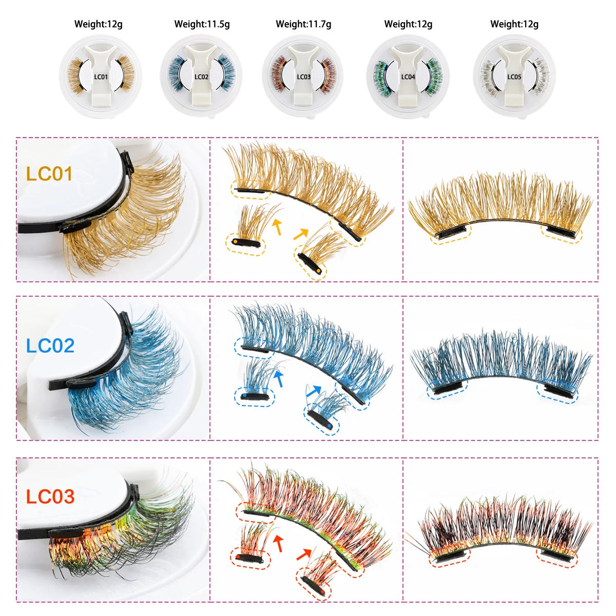 1 زوج التدرج الرموش المغناطيسية مجموعة قابلة لإعادة الاستخدام رمش تمديد أدوات الطبيعية بكرة الشعر الرموش الصناعية اليدوية تأثيري جلدة