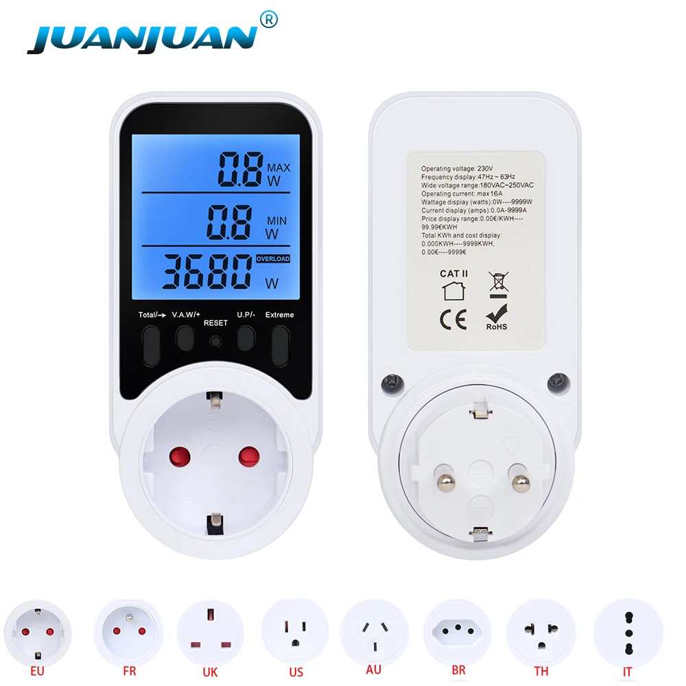 LCD Display Energy Power Meter AC110~240V Power Metering Socket Electronic Wattmeter Volt KWH Electricy Consumption Tester