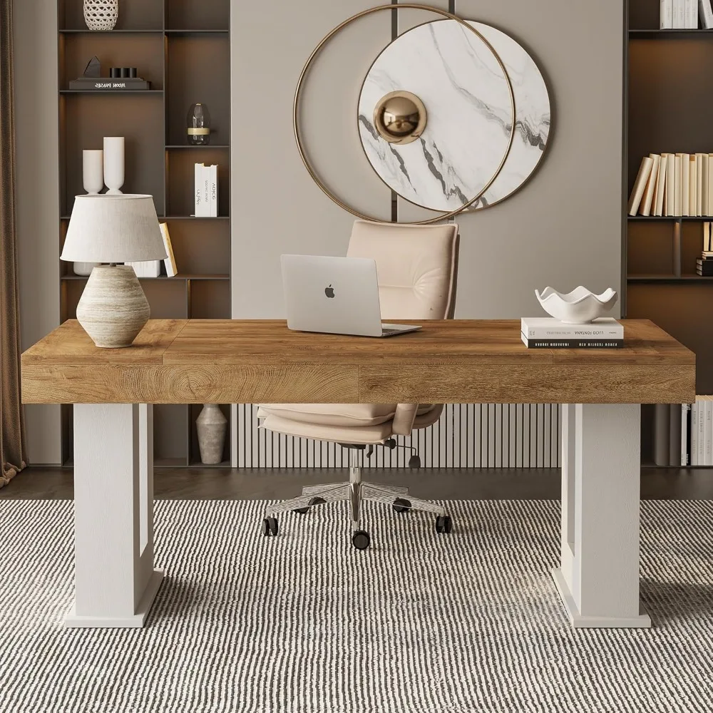 مكتب تنفيذي مقاس 63 بوصة، مكتب كمبيوتر كبير مع سطح مكتب واسع، طاولة محطة عمل خشبية قوية للمكتب المنزلي، مكتب الشركات