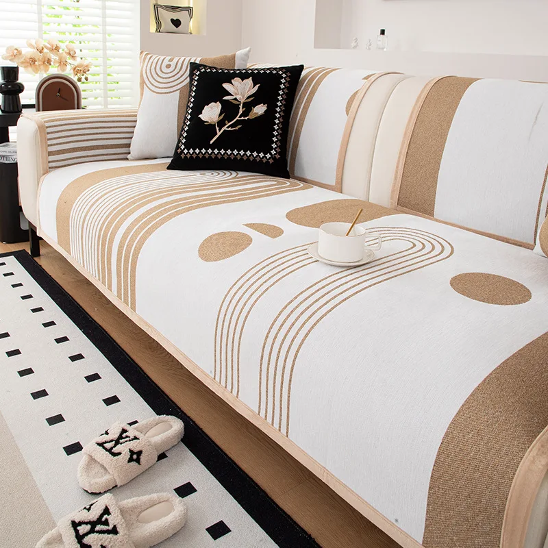 Luxury Embroidery Sofa Pad Soft Chenille Solid Color Couch Cover for Living Room Modern Simple Universal Non-slip Sofa Towel