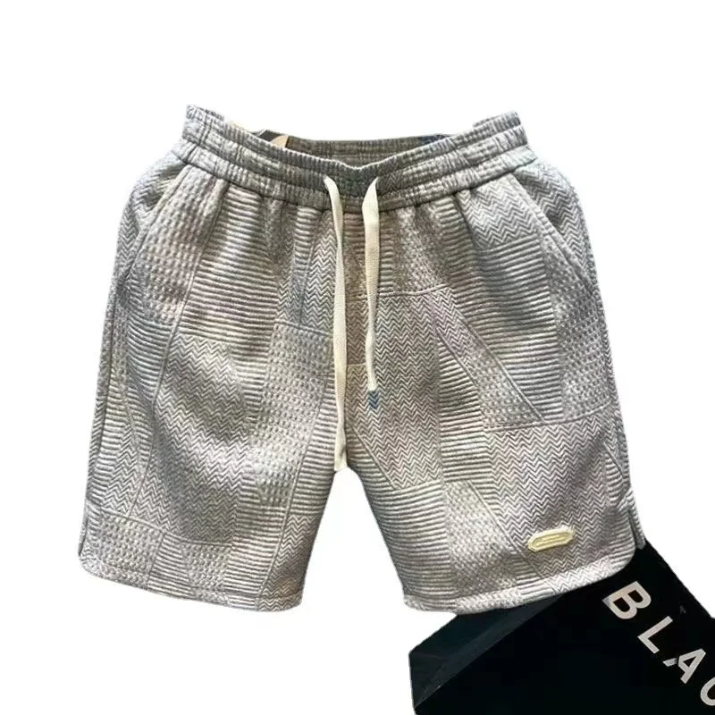 Summer Running Shorts for Men Casual Jogging Sport Short Pants Wave Pattern Solid Color Drawstring Loose Dry Gym Sports Shorts