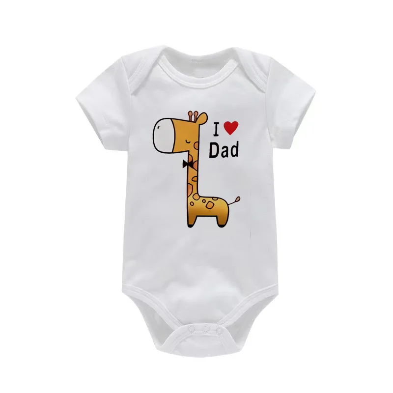 I Love Papa Mama Newborn Boy Girl Bodysuits Soft Casusl Baby Onesies Cute Giraffe Printed Twin Clothes Infant Baby Bodysuits