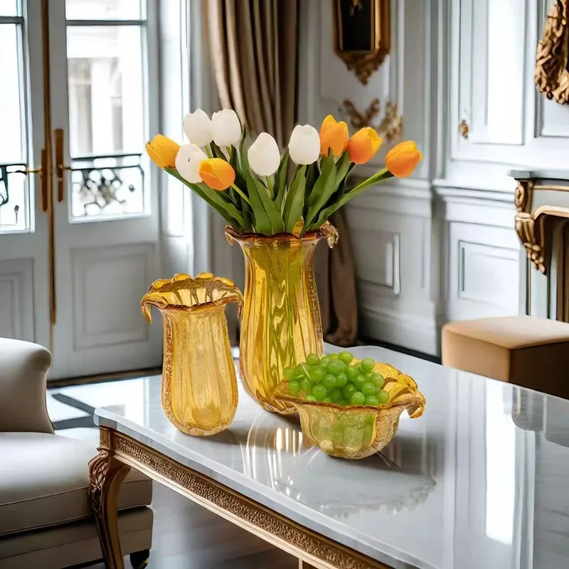 Handmade Glazed Ceramic Vase Modern Light Luxury Home Decor Living Room Entrance Art Ornament for Dried Flowers Green Plants