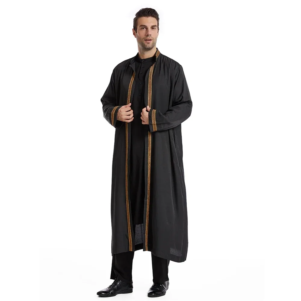 Black Kimono Jubba Thobe for Men Muslim Islamic Clothing Saudi Arabic Robe Middle East Dubai Turkey Abayas Abaya Dress Thoub Eid