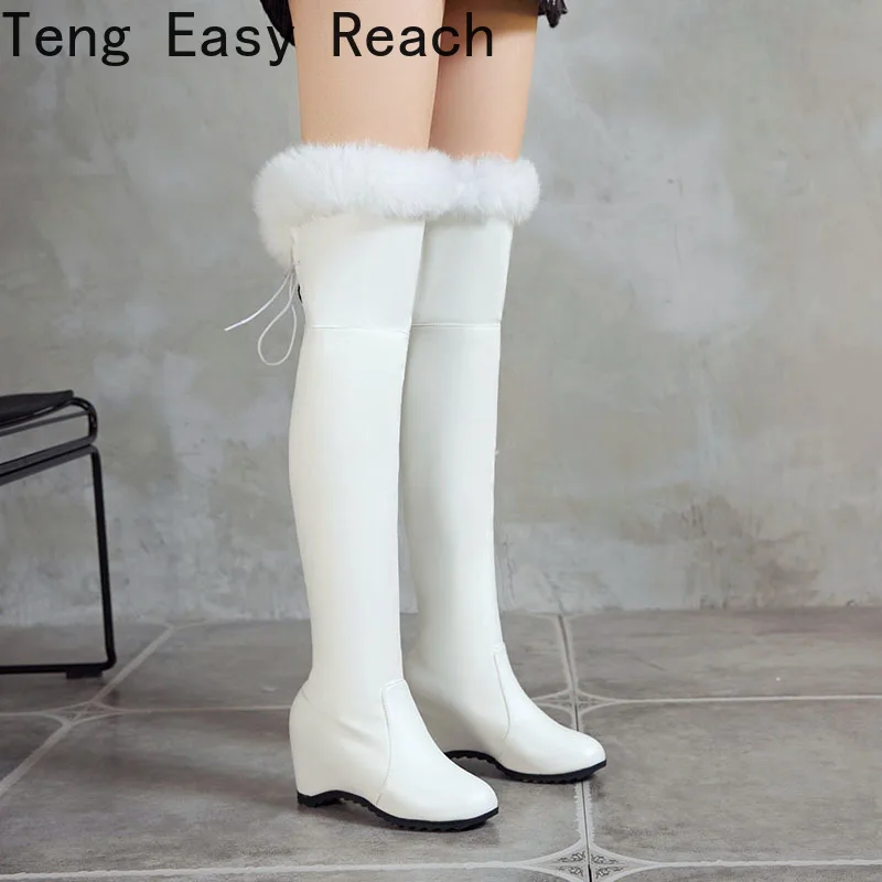 Spring Thigh High Boots Platform Winter 2024 Women Over The Knee Boots Suede Long Boots High Heels Fur Plush Wedge Shoes Woman