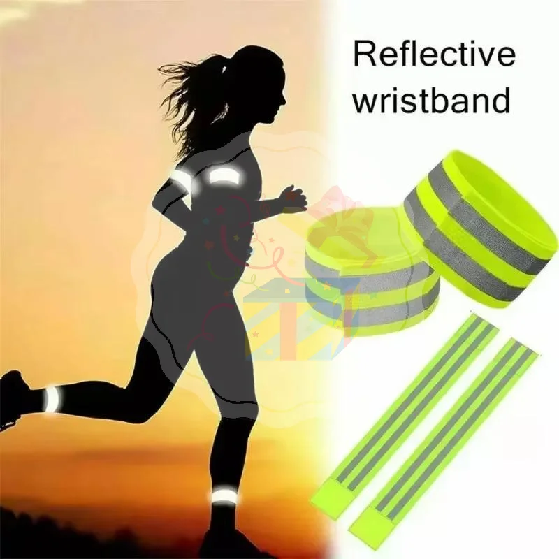 2Pcs High Visibility Reflective Safety Straps Elastic Adjustable Wrist Arm Leg Bands for Night Cycling Running Walking