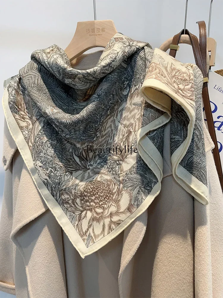 New double-sided heterochrome silk wool scarf women's summer versatile rainforest silk wool shawl