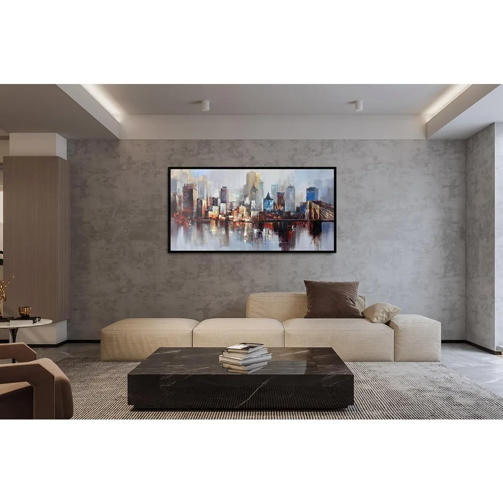 الأفضل - لوحة فنية جدارية جسر بروكلين الحديثة في نيويورك، لوحة قماشية تجريدية للمدينة، صورة محكمية على شكل أفق مدينة نيويورك