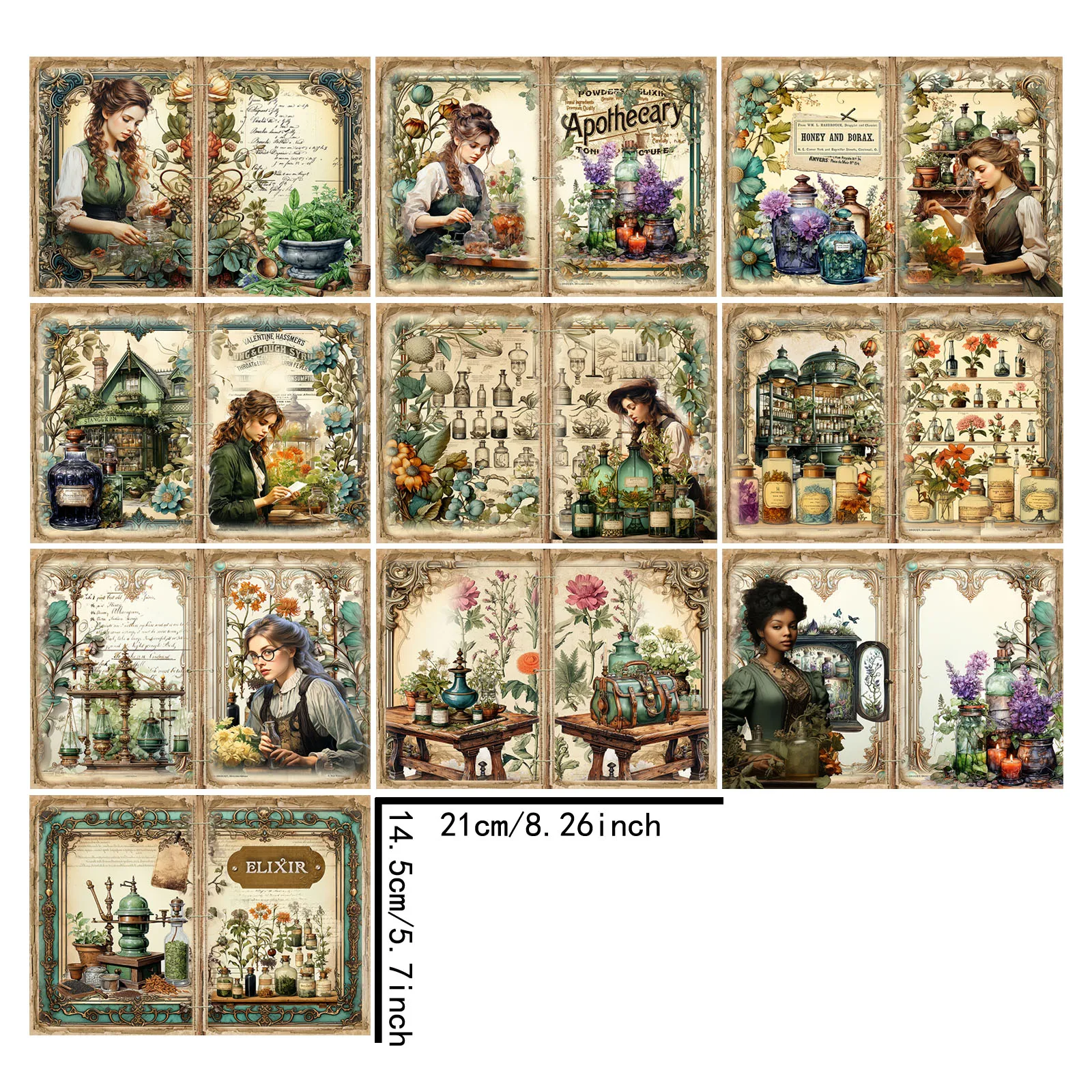 10 Sheets A5 Size Potion Girl Glass Jar Flowers Background Vintage Grunge Journal Planning Scrapbooking