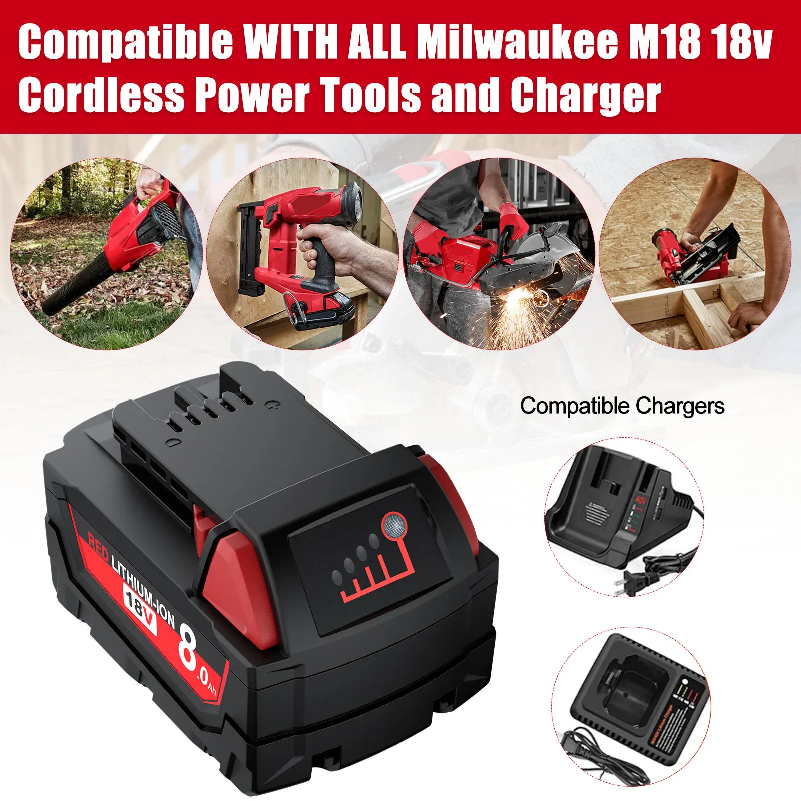 ミルウォーキーツール用充電式バッテリー,8000mah,18v,m18b5 xc,48-11-2402, 48-11-2411 2604-22