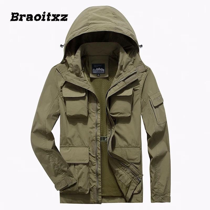 

New Men Spring Autumn Fashion Outdoor Casual Windproof Waterproof Jacket Coats Men Large Size S-7XL Detachable Hooded Jacket Men