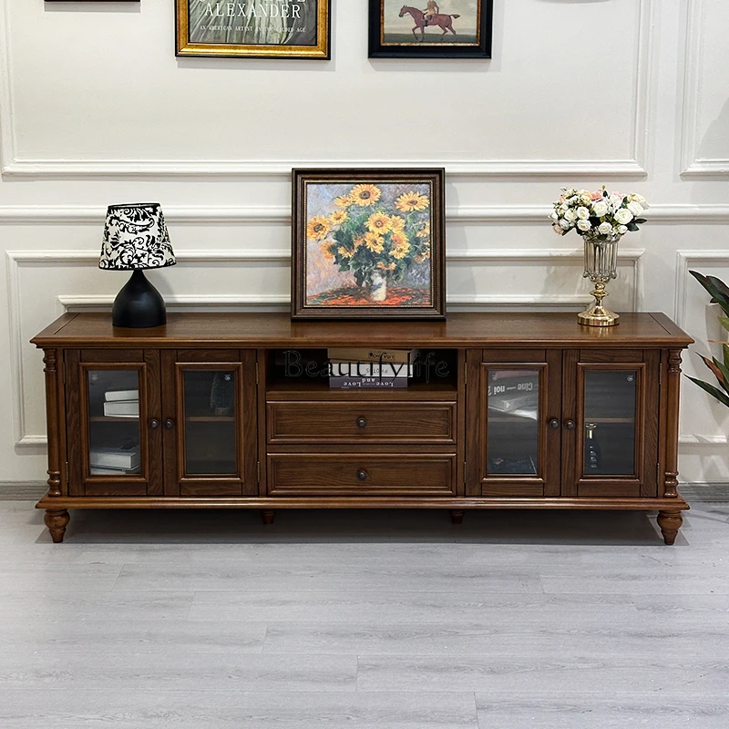 

American Style All Solid Wood retro Coffee Table TV Cabinet High and Low Living Room Floor Cabinet