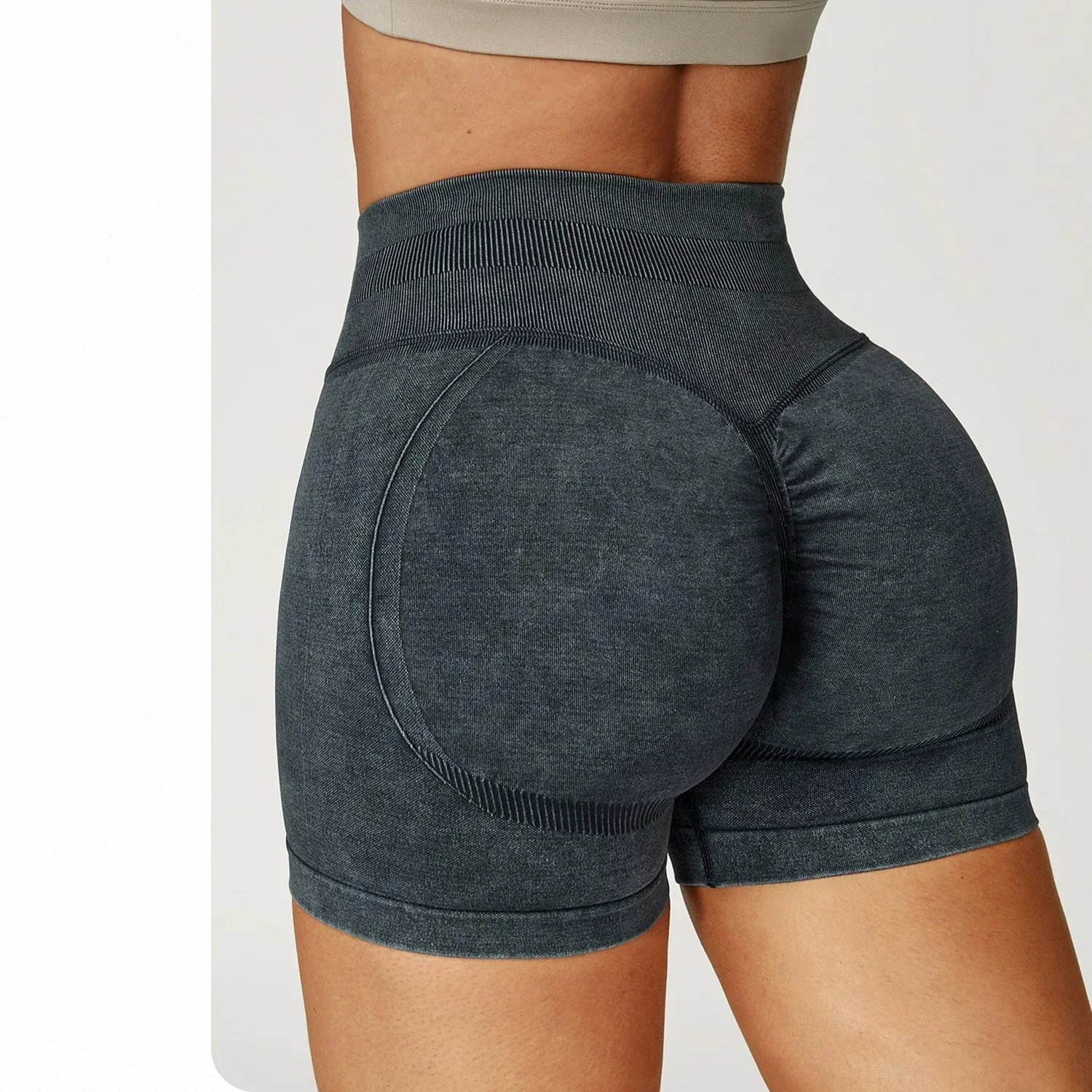 Calções de yoga de ginásio feminino sem costura cintura alta e levantamento de quadril apertado malha esportes shorts exercício e fitness yoga leggings