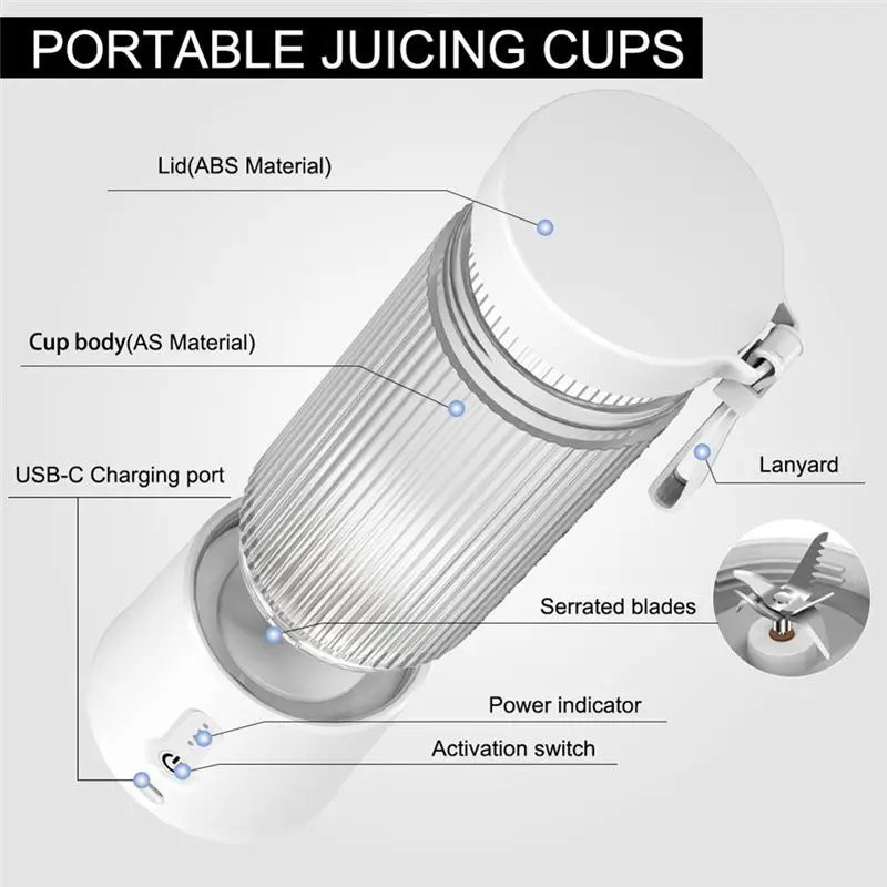 AA10RR 450ML Rechargeable Mixers Fruit Juicers Mixer 6 Blades Portable Electric Juicers Maker Fruit Blender Fruits Extractors-A