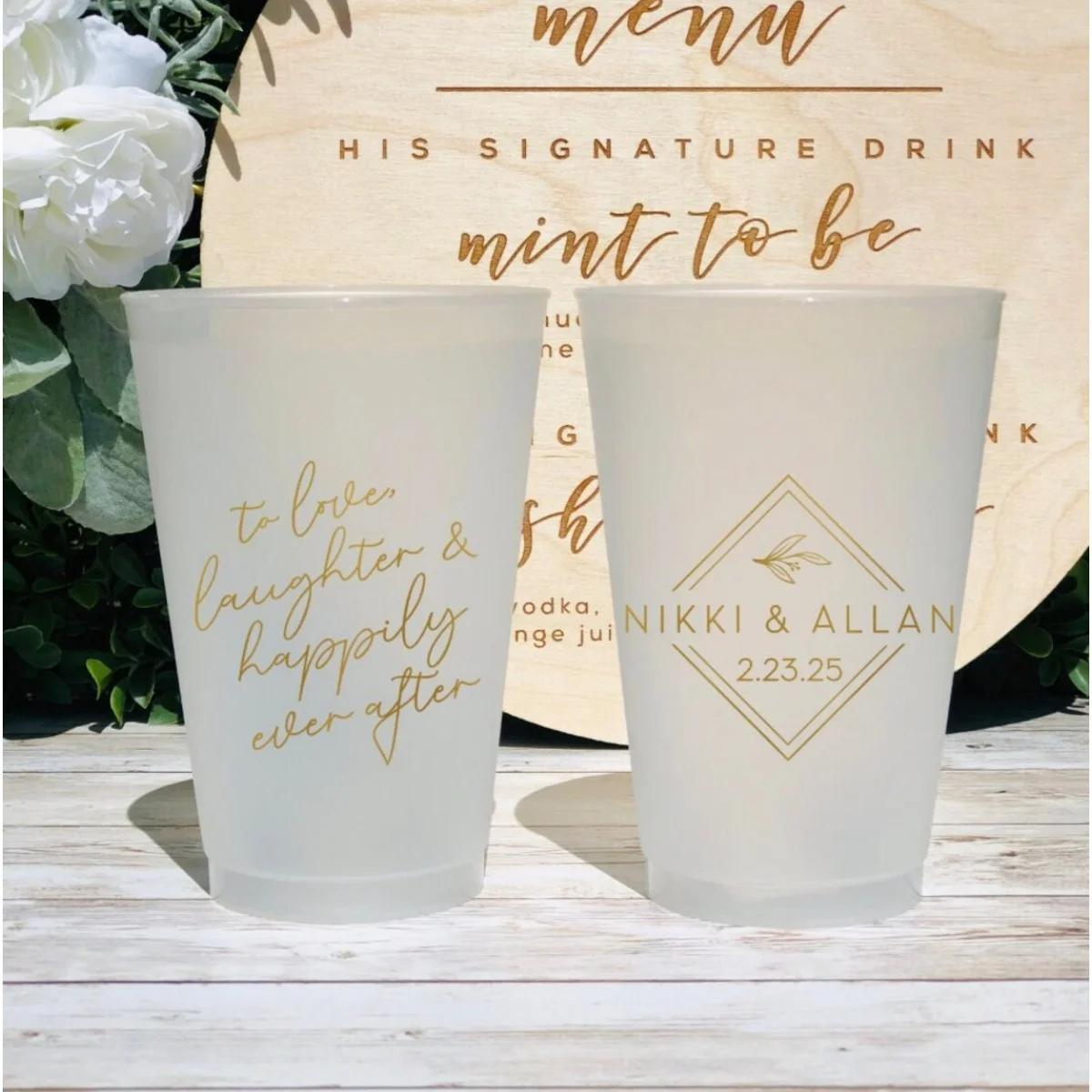 10pcs Custom Frosted Wedding Cups, 5oz, 8oz, 9oz, 10oz, 12oz, 14oz, 16oz, 20oz, 24oz / Personalized Cups, Party Cups, Party Deco