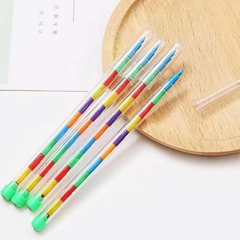 10/24Pcs Stacking Kids Building Blocks Pens, Building Blocks Crayon for Oil Painting Drawing