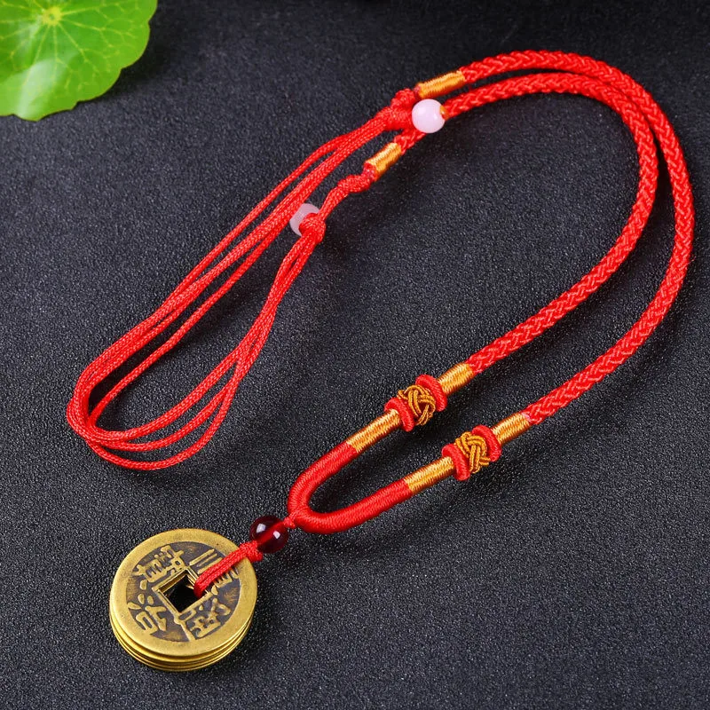 Lucky Copper Coin Money Charm Five Emperors Feng Shui Pendant to Ward Off Evil Spirits Necklace for Men And Women