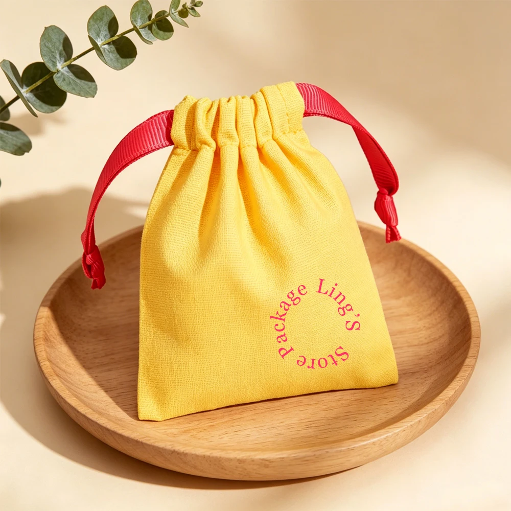 50pcs Custom Logo Cotton Drawstring Bag Personalized Jewelry Wedding Favor Gift Pouch for Fuse Beads Keychain Cosmetic Packaging