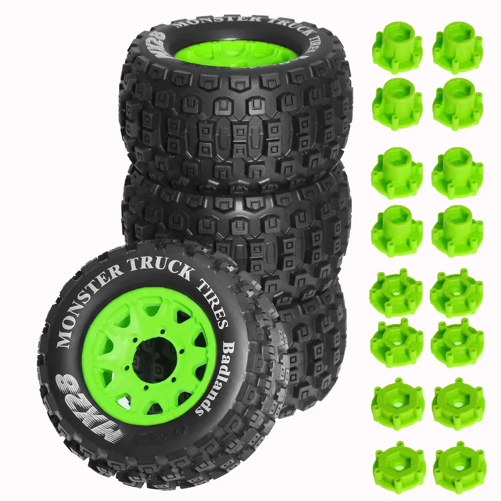 4pcs 128mm 1/10 Monster Stunt Truck Tire 12mm and 14mm Hex for TRXS MAXX ARRMA Granite KRATON Outcast Tamiya Losi Redcat