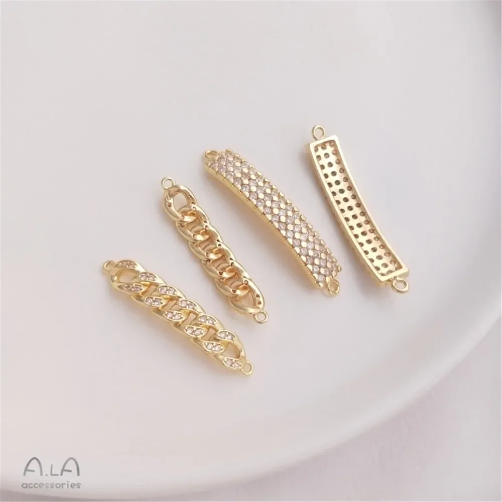 14K gold inlaid zircon chain shape double hanging long row double hanging pendant DIY bracelet necklace accessories