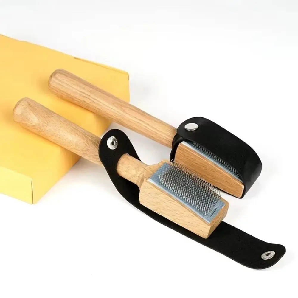Wooden Dance Shoe Brush Stainless Steel Brush Head Durable Wire Shoe Brush Multifunctional with Protector Cover Shoe Sole Brush