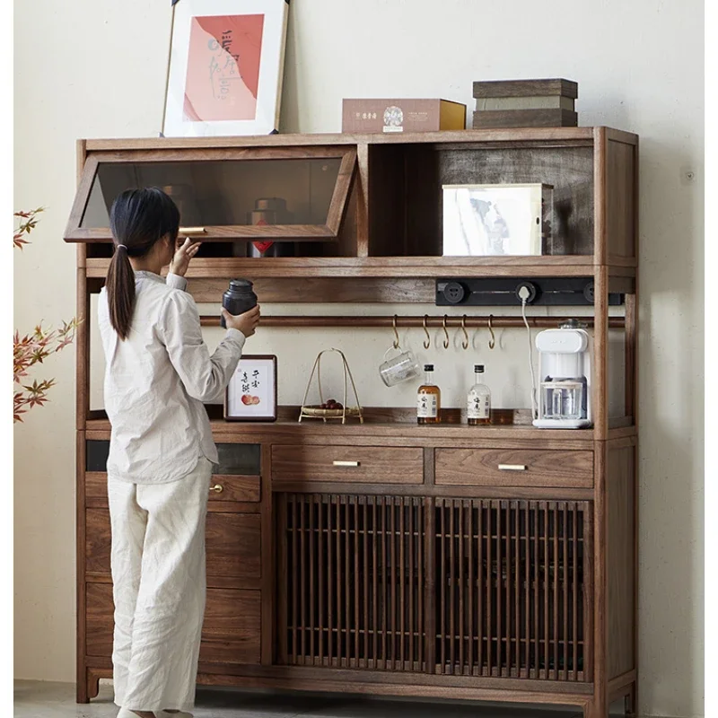 New Chinese Style Solid Wood Sideboard Modern Minimalist Coffee Cabinet Black Walnut Wooden Cabinet Locker Wall Kitchen