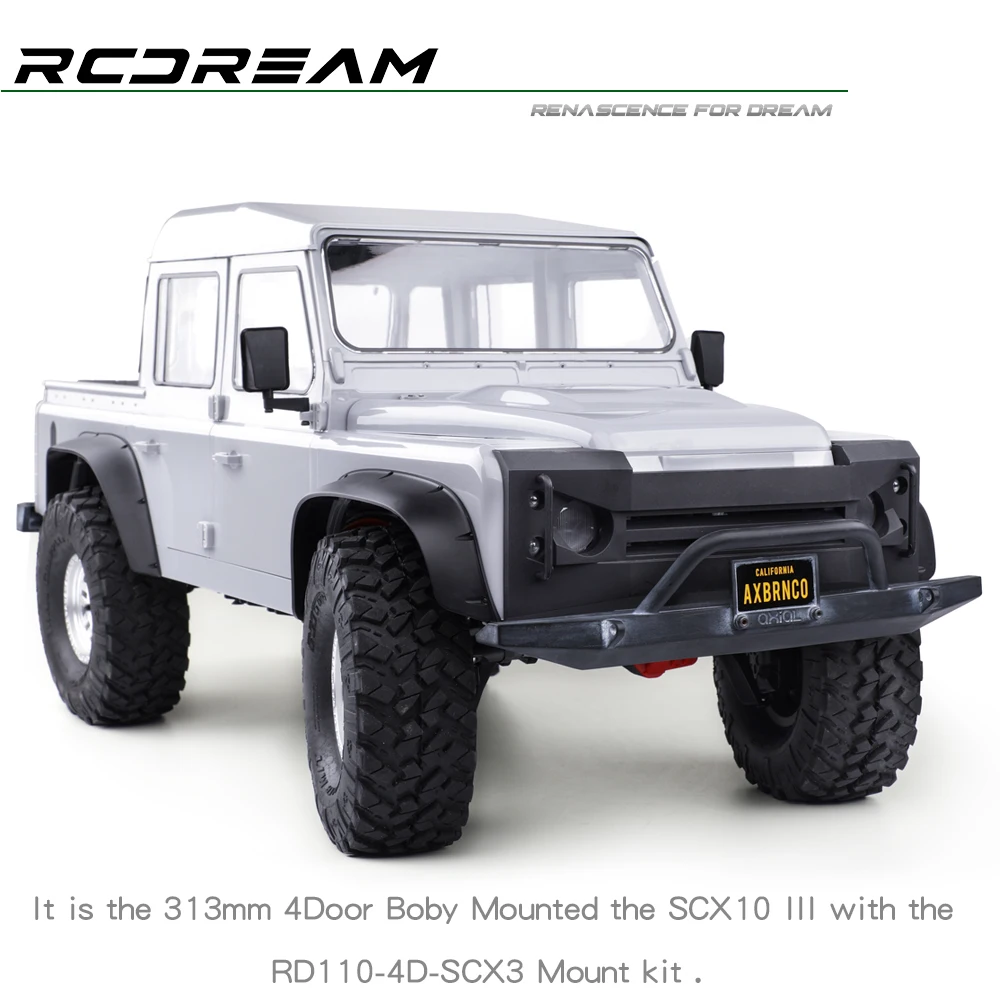 Public version pickup truck shell 313mm for 1/10 RC Crawler Car Wilderness Defender RD110 SCX10 III body bracket Upgrade