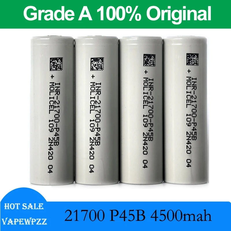 1-6pcs Original 3.6V Molicel 21700 P45B INR21700-P45B 4500mAh Max 45A Discharge Battery Support -40℃ Low Temperature Discharge