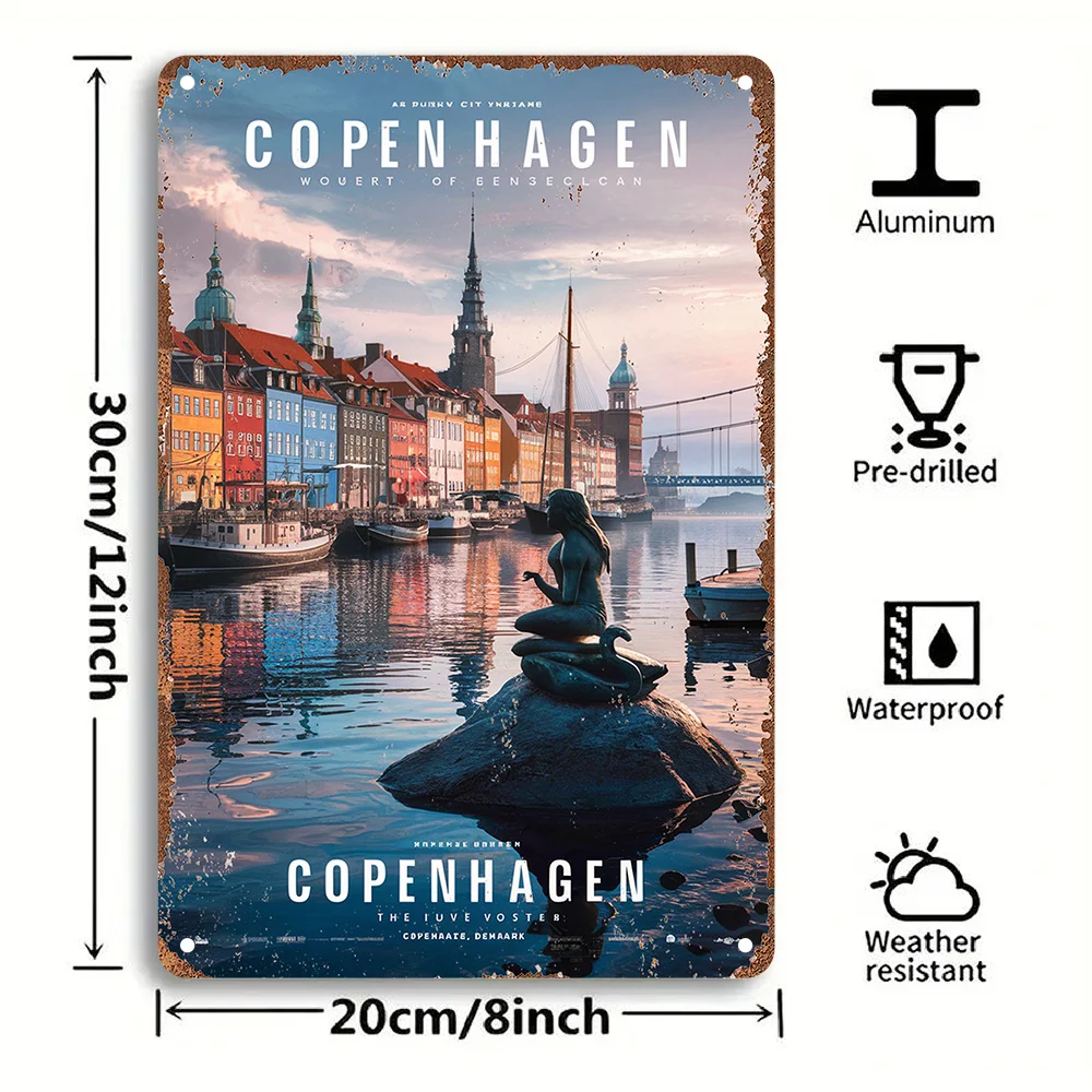 لافتة فنية جدارية معدنية كوبنهاغن العتيقة - ديكور من الألومنيوم يتميز بعلامات مميزة، مثالية لديكور الغرفة #3