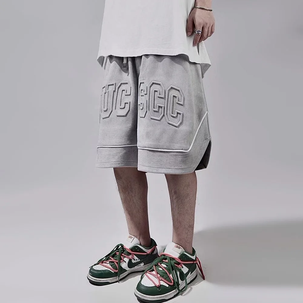 Faux Fur Embroidery Cargo Shorts Mens Streetwear Hip Hop Pants Harajuku Vintage Baggy Casual Wide-leg Sport Short Male