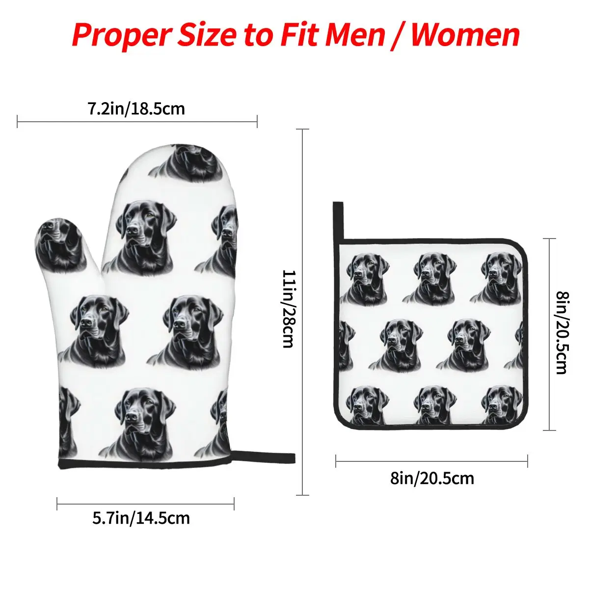 Black Labrador Retriever Oven Mitts and Pot Holder Sets of 4 for Baking Kitchen Cooking BBQ Resistant Non-Slip Gloves