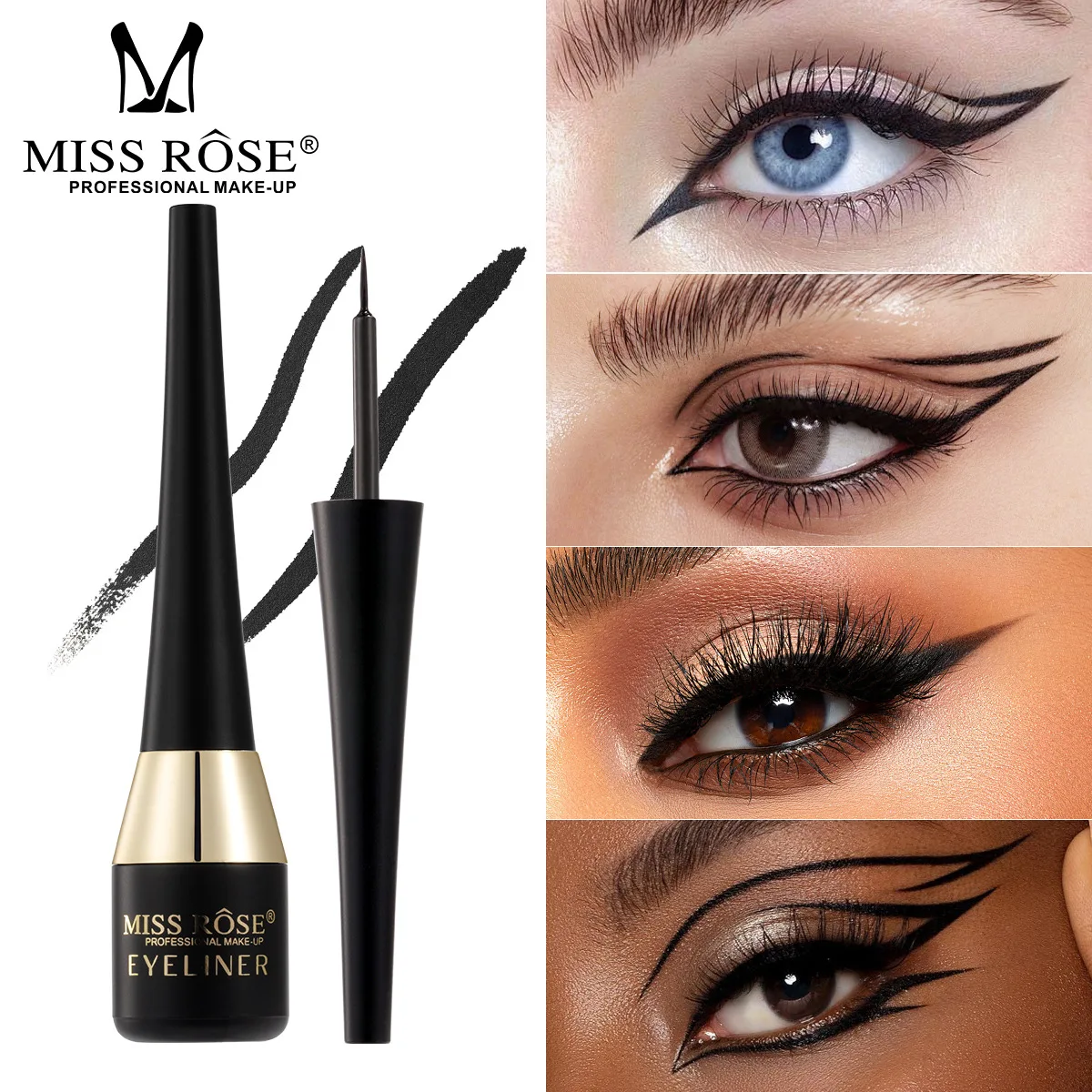 MISS ROSE Black Liquid Eyeliner, Waterproof Ultra Fine Rich Color, Smudge-proof Single Color Eye liner Pen Makeup Cosmetics