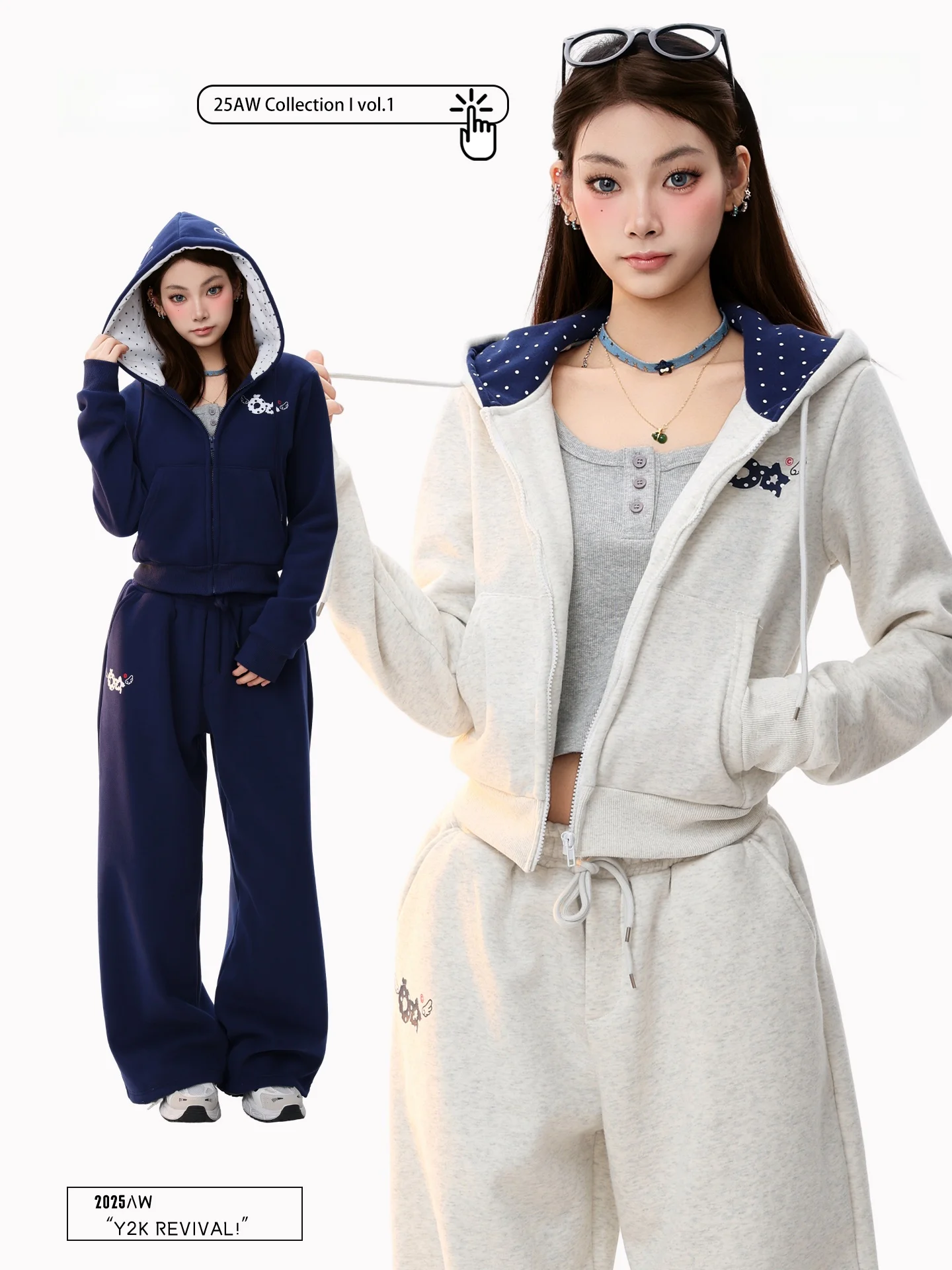 

Комплект женской одежды в американском ретро-стиле: толстовка с вышивкой в горошек и широкие брюки на молнии для повседневной носки, уличный стиль, зима...