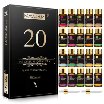 20pcs 키트 선물 상자 에센셜 오일 디퓨저 순수 천연 식물 추출물 유향 바닐라 레몬 민트 재스민 티 트리 오일