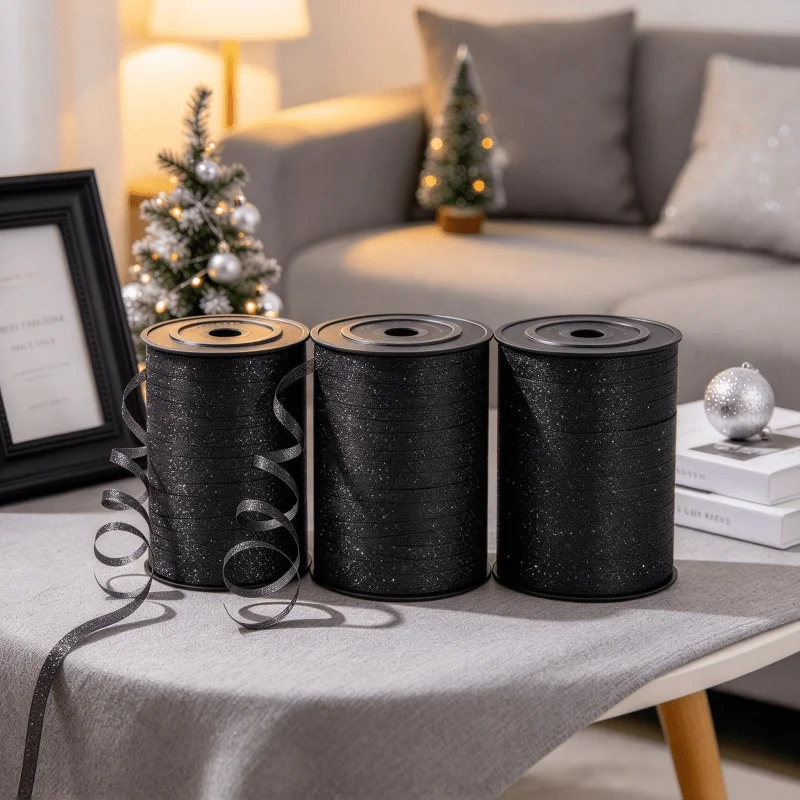 3pcs-This black glitter ribbon, with a total length of 751 feet (228.6 meters) perfect for gift wrapping