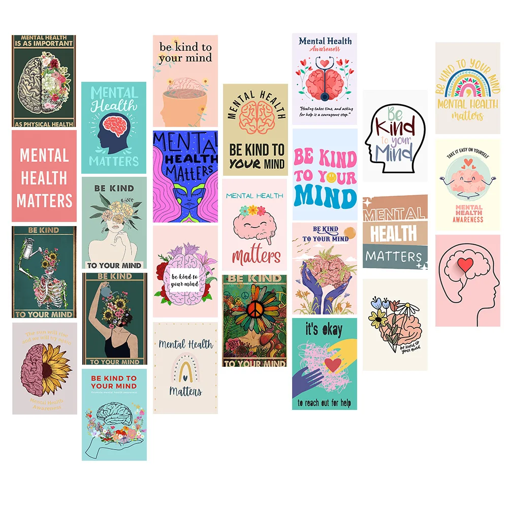 25Pcs Mental Health Awareness Poster Stickers for Waterbottle Laptop Fridge Luggage Waterproof Decal Sticker Kids Toy Room Decor