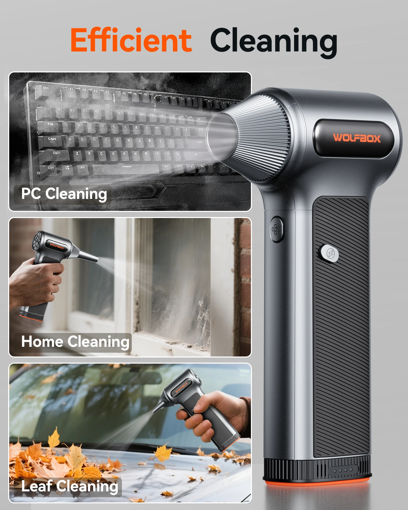 WOLFBOX MF200 전기 에어 더스터 에어 블로워-320g 풍압, 충전식 3단계 브러... - 1