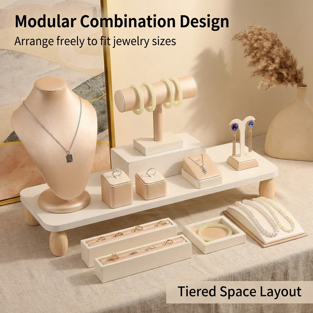 

Modular Jewelry Display Necklace Bust Bracelet Ring Earring Stand Microfiber Leather Jewelry Organizer for Retail Store Display
