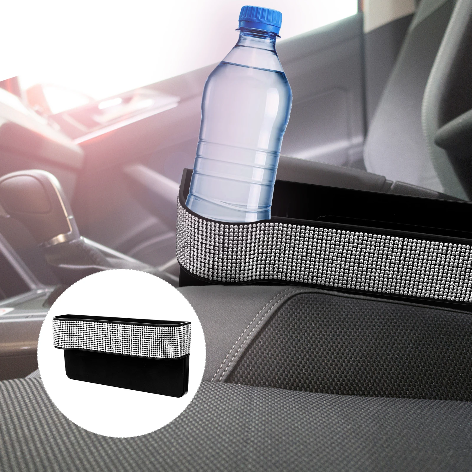 

Sparkling ABS Car Seat Gap Filler Bling Organizer Pockets Cup Holder Storage Box for Vehicle Console Crevice Rhinestone Design
