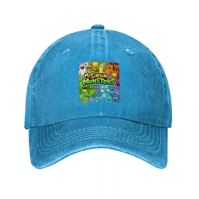 New My Singing Canvas Washed Baseball Cap Colorful Monster Design Vintage Style Adjustable Hat For Adults