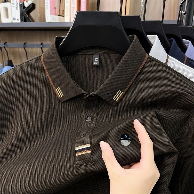 Advanced Designer Lapel Polo Shirt New Spring Autumn Solid Color Keep Warm Long Sleeve T-Shirt Fashion Exquisite Men's Clothing
