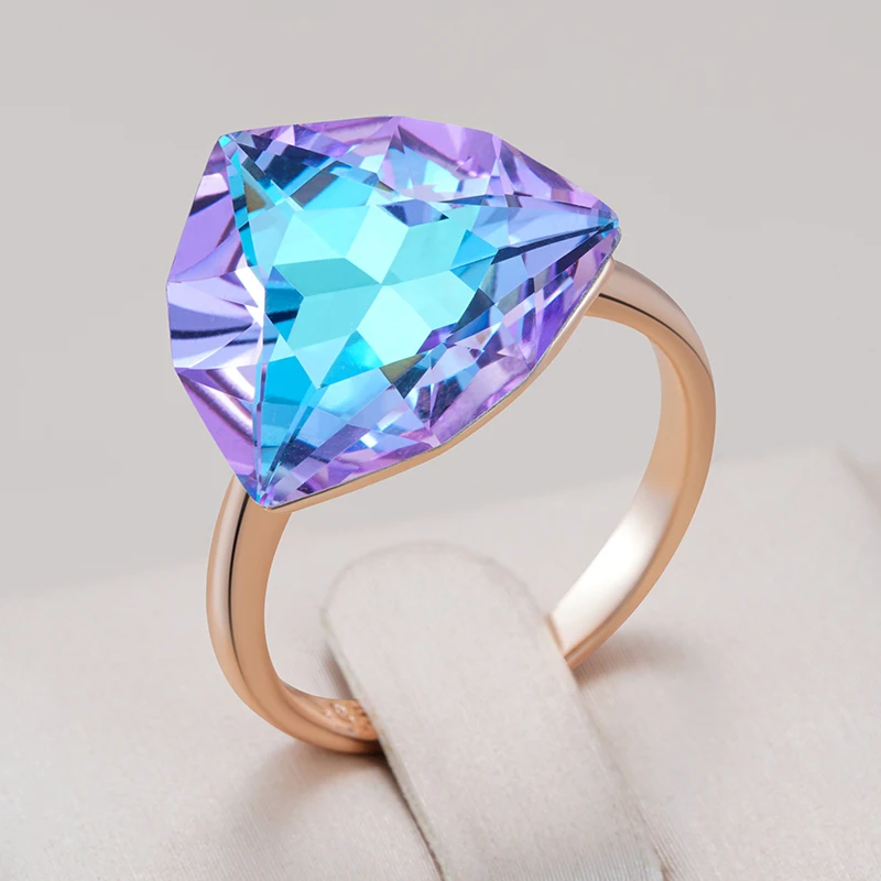 Kienl Big Triangle Colorful Natural Zircon Ring for Women 585 Rose Gold Color Exquisite Wedding Accessories Daily Fine Jewelry