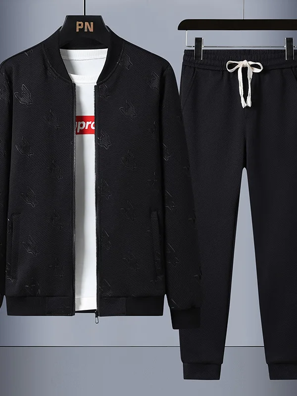 

Новый мужской спортивный костюм 2025: свитер с воротником-бомбером и брюки, комплект из двух предметов, с длинными рукавами и длинными штанами, для молодых мужчин