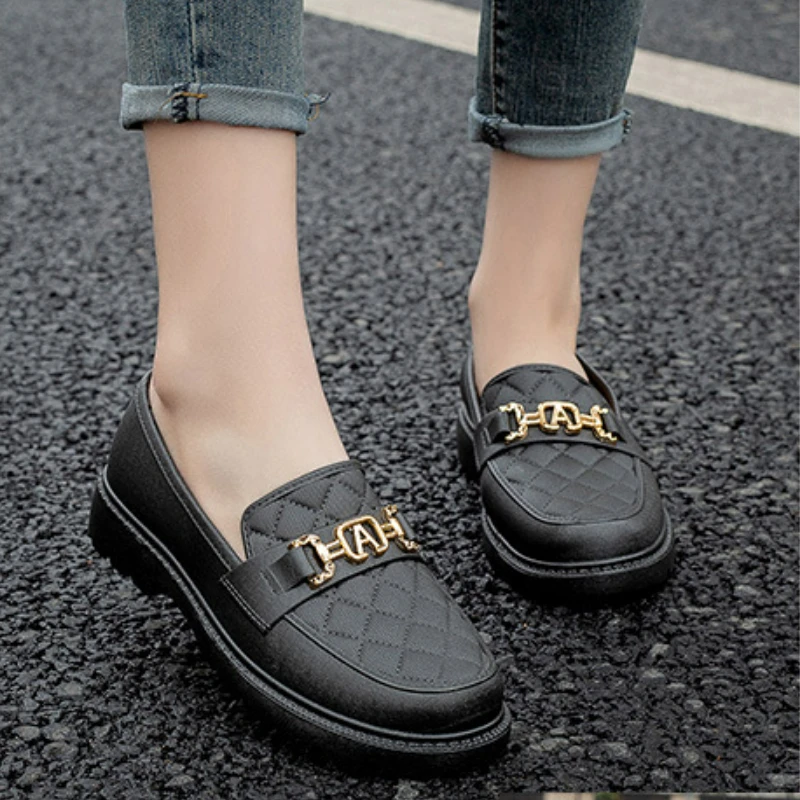 Waterproof Loafers Women Casual Slip-on Rain Shoes PVC Non-slip Work Pumps Ladies Shallow Rubber Shoes Footwear Botas De Lluvia