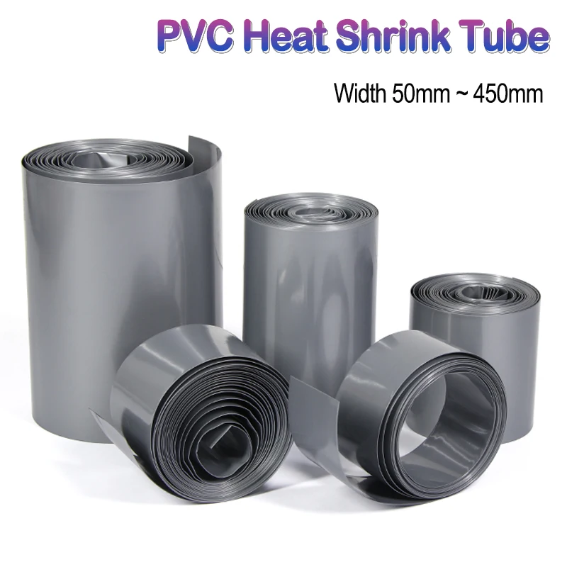 1/5 m grauer PVC-Wärmeschrumpfschlauch, Breite 50 mm ~ 450 mm, 18650 Lipo-Akku-Pack, isolierte Kabelhülse, Schutz, Batteriefolienverpackung
