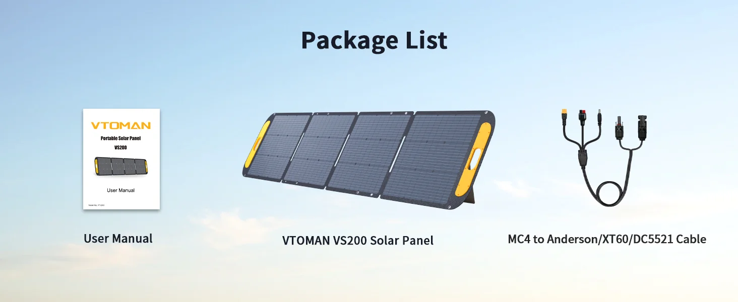 VTOMAN VS200 200W Portable Solar Panel, 19V Foldable Solar Charger for Power Stations, 23% High Efficiency, IP67 Waterproof with Kickstands, Solar Panel Kit for Backyard Off-Grid Systems